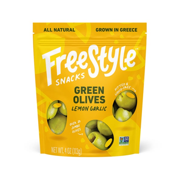 120-PACK OF Snack Olives Green Olives Lemon Garlic 4oz/120ct