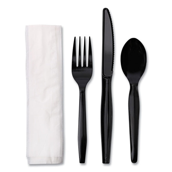 250-PACK OF Cutlery Set Versatile Black 4-Piece Cutlery Set - Fork, Knife, Napkin, and Teaspoon - Perfect for Events and Catering (250 Sets per Carton)
