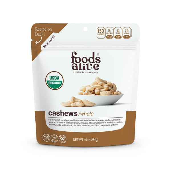 6-PACK OF Cashews Organic Unroasted, Foods Alive