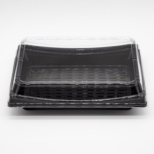 4-PACK OF Heavy Duty Container Disp 9.5*7.3*2 Black Sushi Tray w/Lid #50 200 sets
