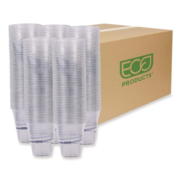 1000-PACK OF Cup Cold Eco-Products EP-CR12 BlueStripe Cold Cups - 12 oz. Clear/Blue - 20 Packs per Carton with 25% Recycled Content
