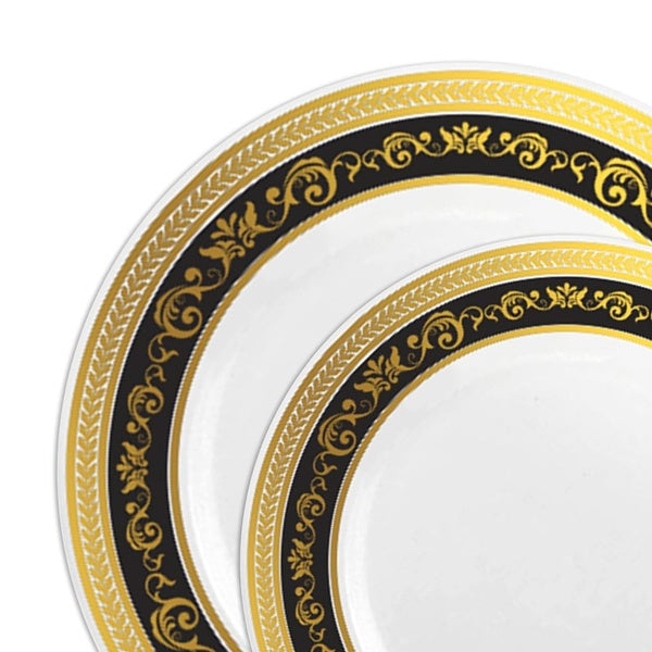 120-PACK OF Plate Set White Black Gold Rim