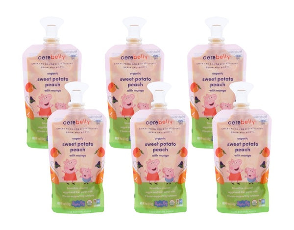 6-PACK OF Puree Peach Organic Sweet Potato Mango Cerebelly 4 oz