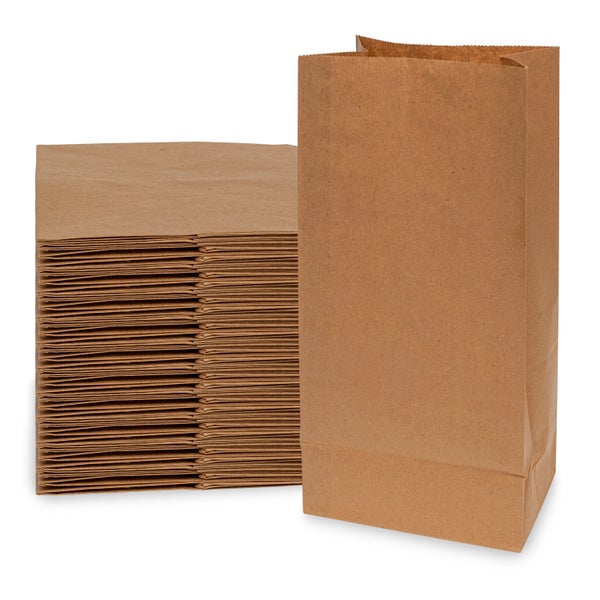 100-PACK OF Bag Paper 8# 100 Count Brown SOS Bags, 6.13x4x12.25 Inch 55 GSM Lunch Size Prime Line Packaging Kraft Paper Bags, Paper Sacks for Sandwhiches, Cafés, Delis, Bakeries, Takeout, Delivery, in Bulk
