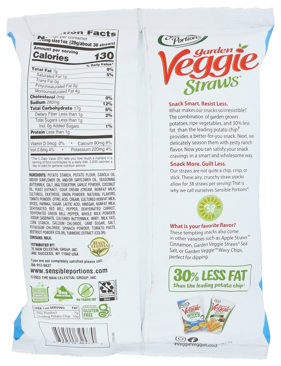 8-PACK OF SNACK VEGETABLE GARDEN VEGGIE STRAWS, ZESTY RANCH