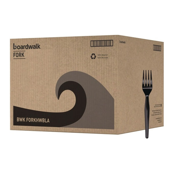 1000-PACK OF Cutlery Plastic Boardwalk BWKFORKHWBLA Heavyweight Black Polystyrene Forks - 1000 Count for Catering and Events