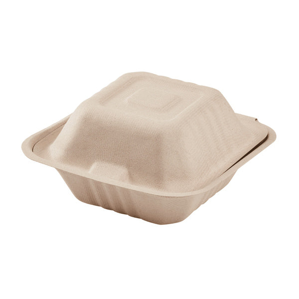 500-PACK OF Container Takeout Karat Earth 6''x6'' Molded Fiber Hinged Containers, PFAS Free, Natural - 500 pcs