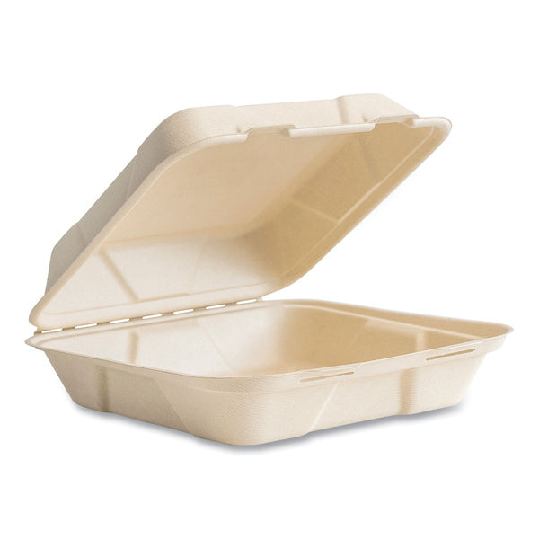 200-PACK OF Vegware VW-HC101NFA 9 in. x 10 in. x 2 in. Nourish Molded Fiber Sugarcane Compostable Takeout Container - Natural (200/Carton)