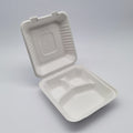 200-PACK OF 3-Compartment Hinged White Take Out Containers - 9" - 200 Count