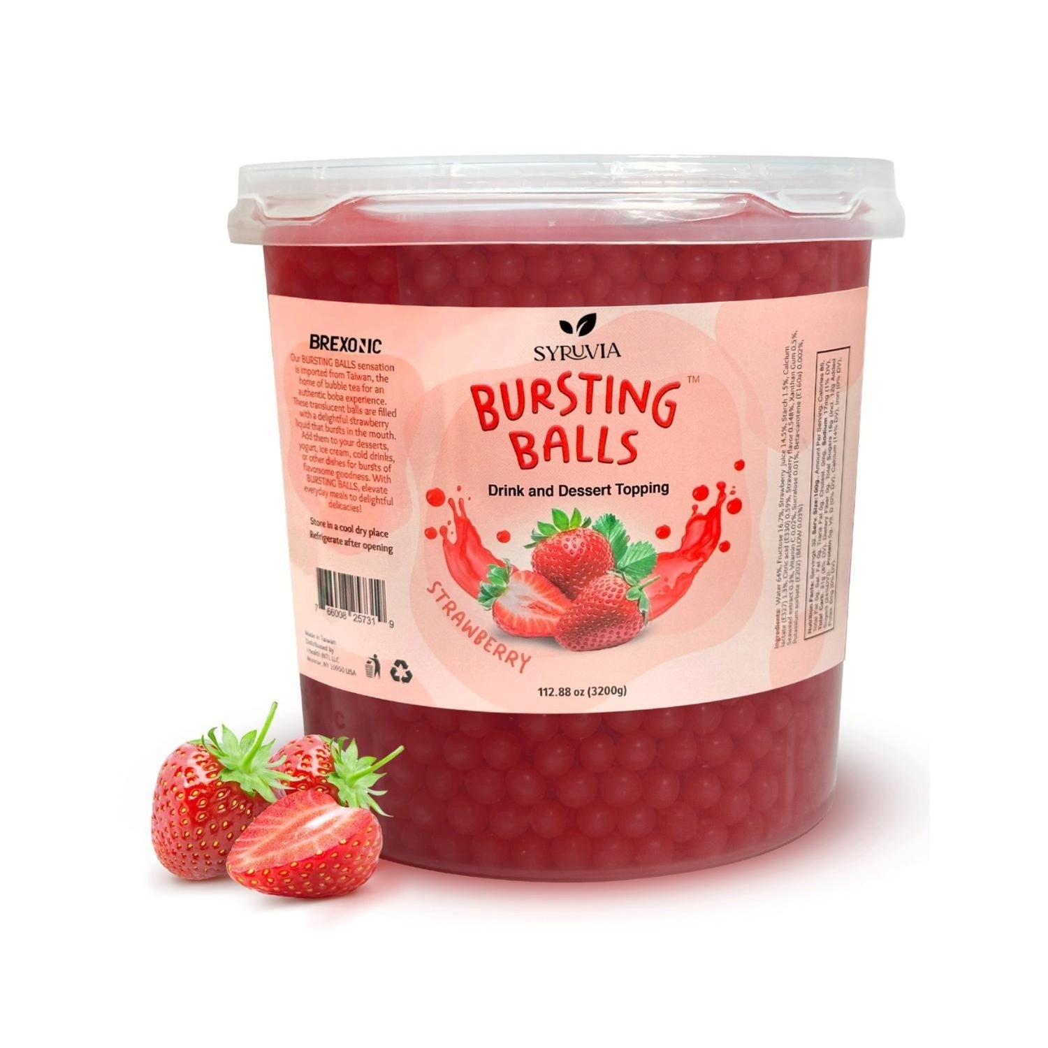 4- PACK OF Topping Strawberry Bursting Boba 7 LB Plastic Jar