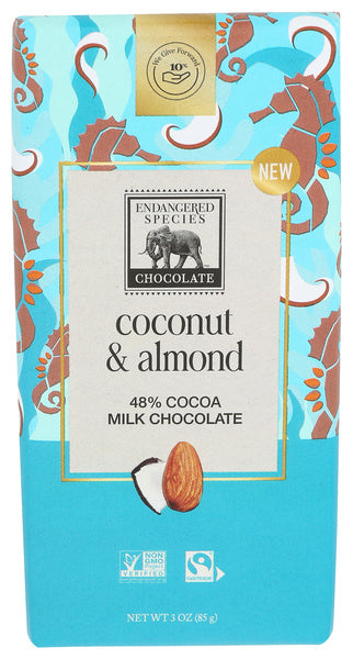 12-PACK OF CHOCOLATE BAR COCONUT & ALMOND 3 OUNCE - CASE OF 12
