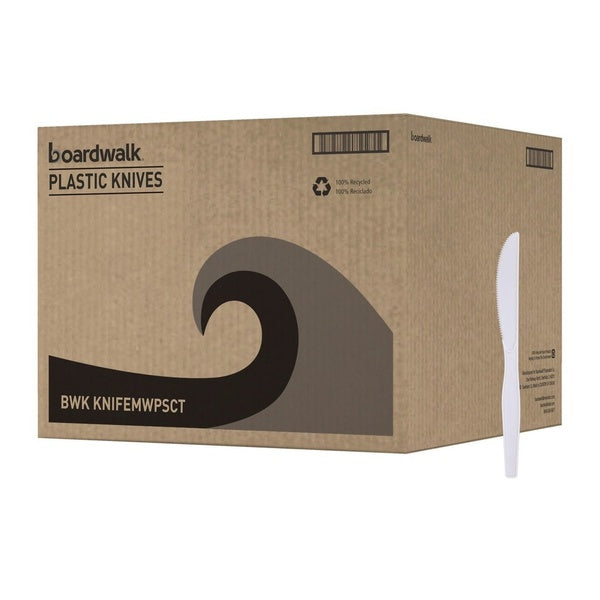 1000-PACK OF Boardwalk BWK Mediumweight Polystyrene Cutlery Knife - Sturdy White Disposable Knife for Parties and Events (100 Count, 10 Boxes per Carton)