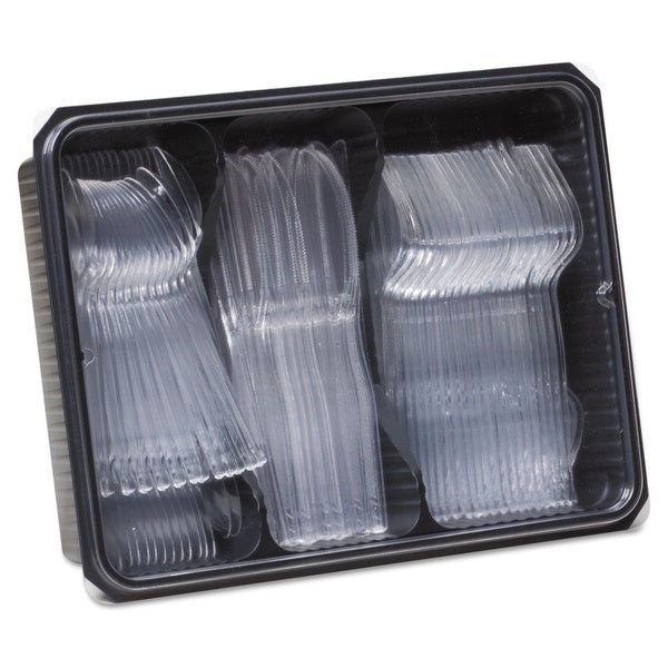1800-PACK OF Cutlery Set Dixie Cutlery Keeper Tray with Heavy-Weight Disposable Plastic Forks, Knives, and Spoons - Clear 1800 Count