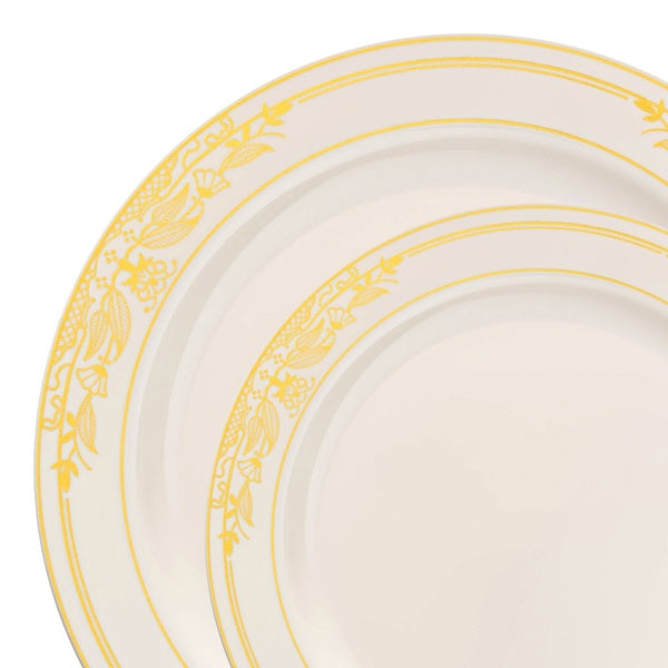 120-PACK OF Plate Set Ivory Gold Rim