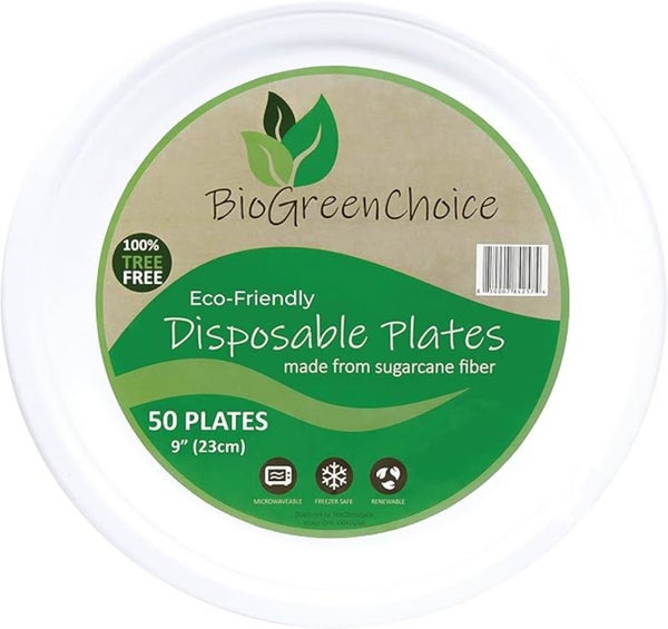 6-PACK OF PLATE PAPER BIOGREENCHOICE BAGASSE FIBER MOLDED PLATE 9"