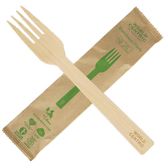 750-PACK OF FORK BAMBOO World Centric 6.7" Premium Bamboo Forks Individually Wrapped | 750 count