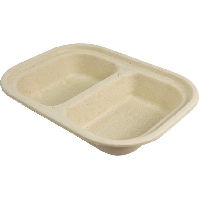 400-PACK OF CONTAINER TAKEOUT World Centric Compostable 14 oz 2-Compt Fiber Trays 8 x 6" | 400 count