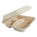 300-PACK OF World Centric TO-SC-U9T-LFP 9.3 in. x 9 in. x 3.3 in. 3-Compartment Paper Fiber Hinged Containers - Natural (300/Carton)