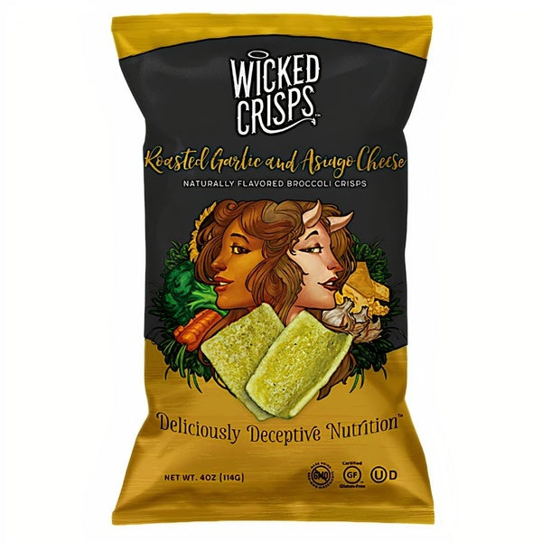 12-PACK OF Chip Crisp Roasted Garlic and Asiago Cheese, Wicked Crisps