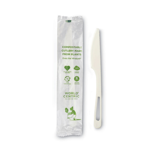 750-PACK OF World Centric KN-PS-I 6.7 in. TPLA Compostable Cutlery Knife - White (750/Carton)