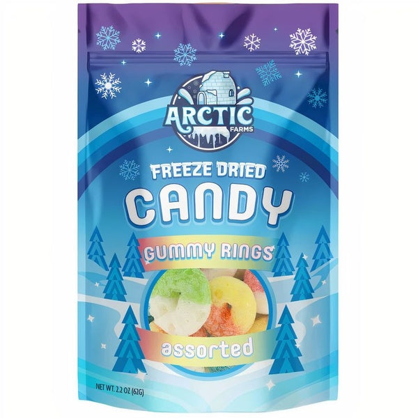 12-PACK OF Candy Freeze Dried Gummy Rings (Assorted), Arctic Farms