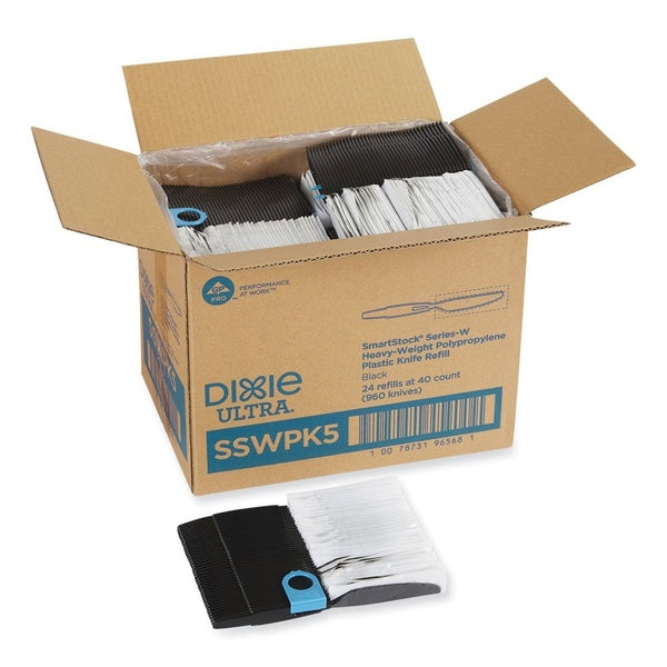 960-PACK OF Cutlery Plastic Dixie SSWPK5 SmartStock Wrapped Heavyweight Cutlery Knives Refill - Elegant Black Disposable Knives (960 Count)