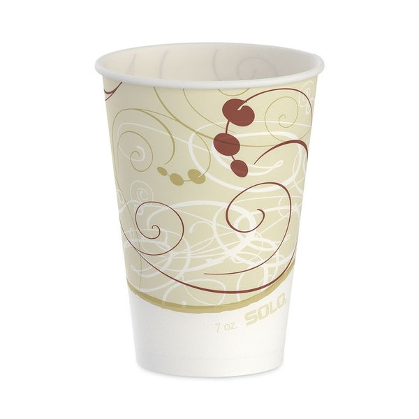 2000-PACK OF Cup Paper SOLO R7N-J8000 Symphony Design 7 oz. Wax Coated Paper Cups - Beige and White (Pack of 2000) for Cold Beverages