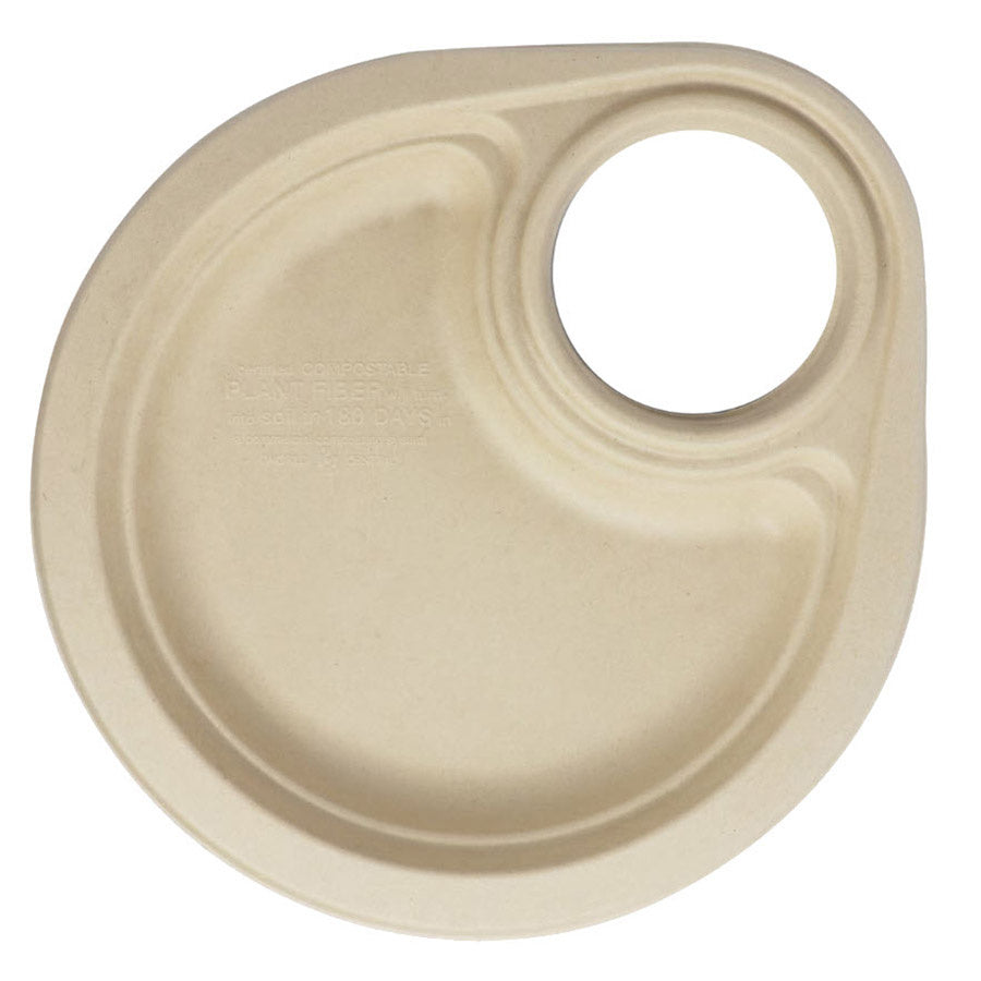 400-PACK OF PLATE COMPOSTABLE World Centric 9" Fiber Party Plates w/ Cup Holder | No PFAS | 400 count