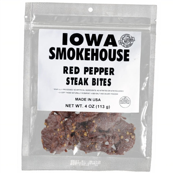 12-PACK OF Beef 4 oz Steak Bites Red Pepper 4 oz, Iowa Smokehouse
