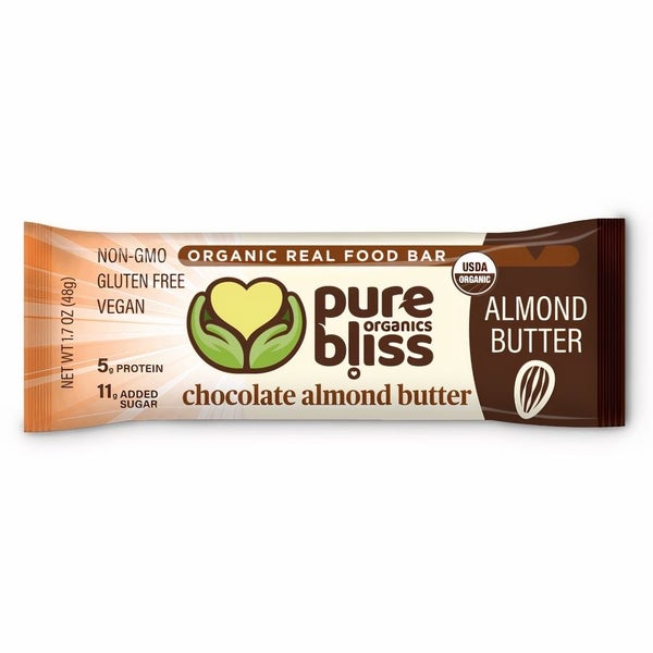 12-PACK OF Organic Bars Real Food Chocolate Almond Butter, Pure Bliss Organics