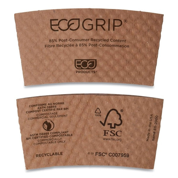 1300-PACK OF Eco-Products EG-2000 Ecogrip Hot Cup Sleeves - Sustainable, Renewable, and Compostable Packaging (1300 Units per Carton)