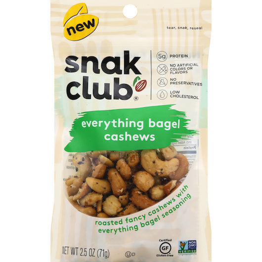 6-PACK OF Resealable Everything Bagel Cashews Snak Club, 6 - 2.5 Oz