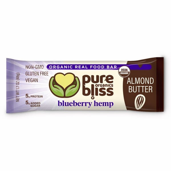 12-PACK OF Organic Bars Real Food Blueberry Hemp Almond Butter, Pure Bliss Organics