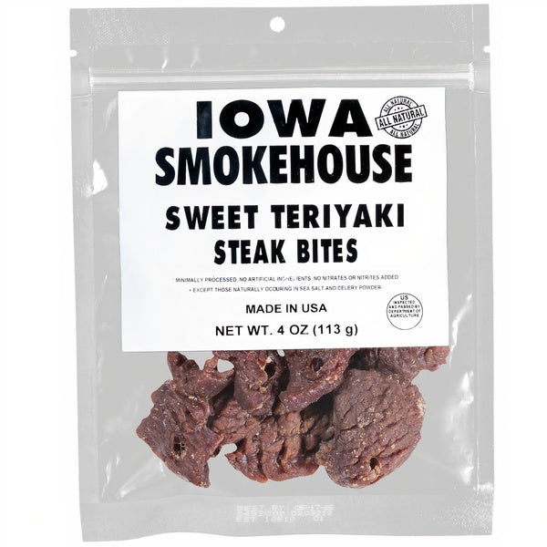 12-PACK OF Beef Steak Bites Sweet Teriyaki 4 oz, Iowa Smokehouse
