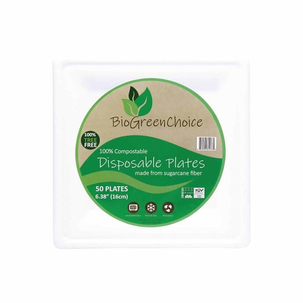 6-PACK OF PLATE PAPER SQUARE BIOGREENCHOICE BAGASSE FIBER MOLDED PLATE 6.38"