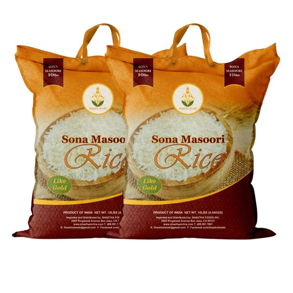2-PACK OF Shastha Traditional Earthy Flavoured Sona Masoori Rice - 10 Lbs,