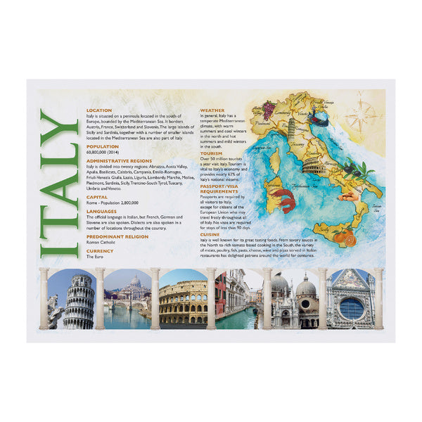 1000-PACK OF PLACEMAT PAPER MAP OF ITALY