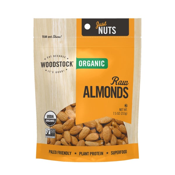 8-PACK OF Almond Whl Raw Organic Woodstock 7.5 oz cts