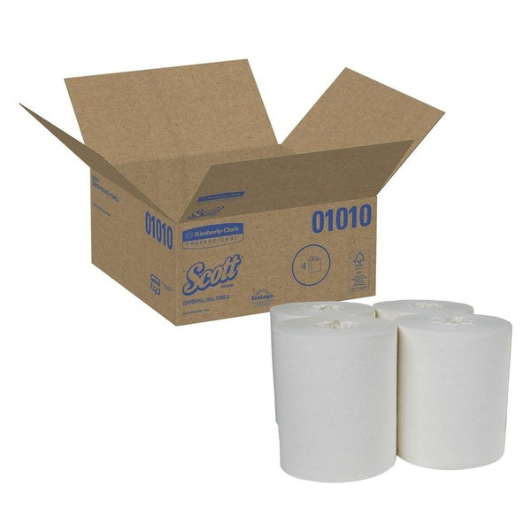 4-PACK OF Scott 1010 Essential Center-Pull Paper Towels - 8 in. x 15 in. - White - 4 Rolls per Carton for Efficient Hand Drying