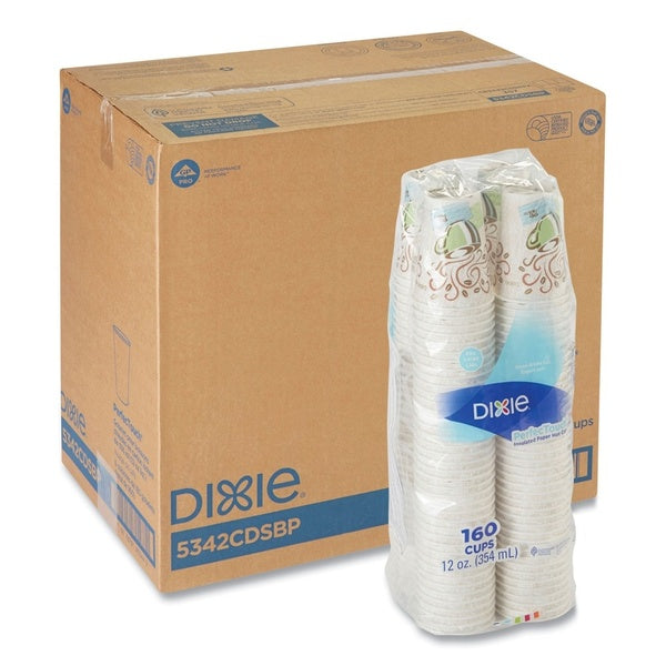 960-PACK OF Cup Paper Dixie 5342CDSBP PerfecTouch 12 oz Insulated Paper Hot Coffee Cups - Stylish Coffee Haze Design (160 Cups per Pack, 6 Packs per Carton)