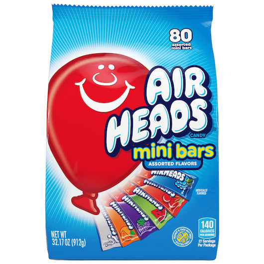 4-PACK OF Mini Assorted Flavor Grape, Orange, Cherry, White Mystery, Blue Raspberry, And Watermelon Airheads Candy, 4 - 32.17 Oz