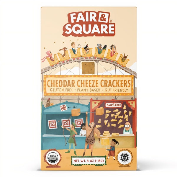 32-PACK OF Snack Crackers, Organic Cheddar Cheeze 4 oz, Fair and Square