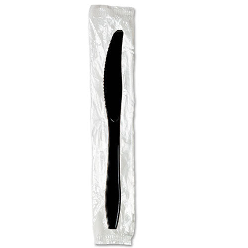 1000-PACK OF CUTLERY PLASTIC INDIVIDUALLY WRAPPED KNIFE, BLACK