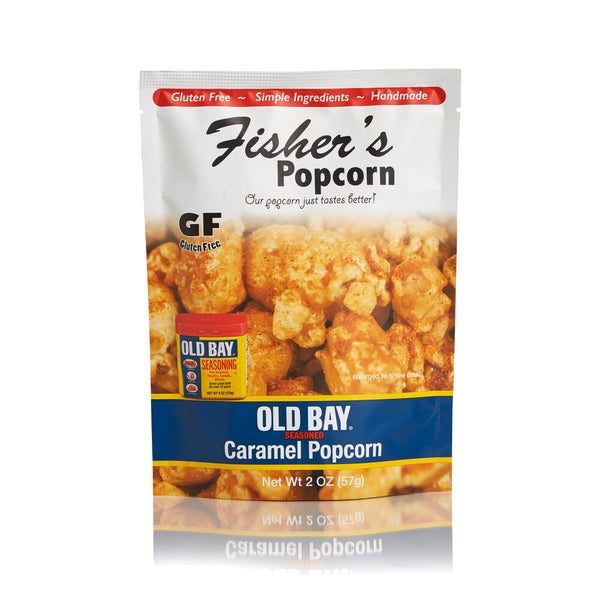 50-PACK OF Popcorn Caramel OLD BAY Seasoned Small Pouch, Fisher’s Popcorn