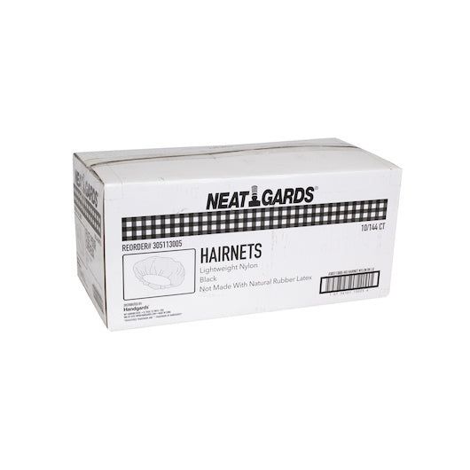 1440-PACK OF Handgards Nylon Black Large Light Weight Hairnet Neatgards, 10 - 144 - 144 EA