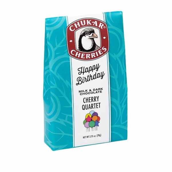 12-PACK OF Chocolate Coated Cherry Milk and Dark HAPPY BIRTHDAY, Chukar Cherry