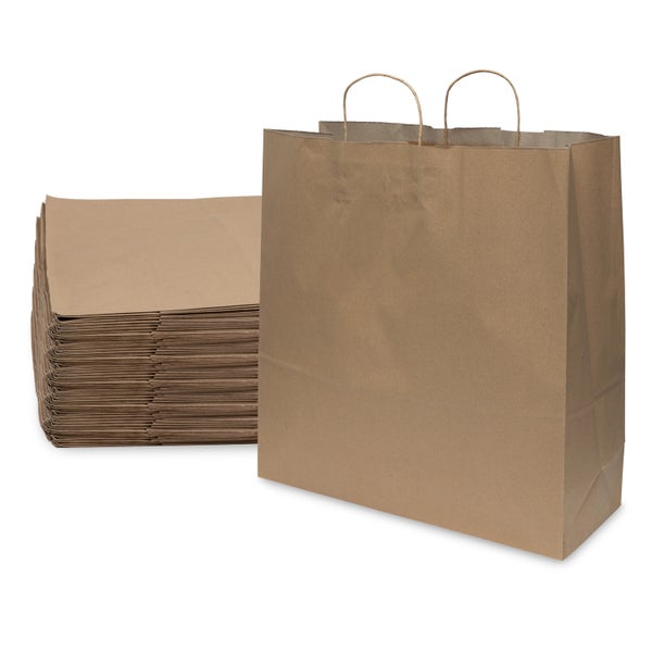 50-PACK OF Bag Paper 18x7x18.75 Inch 50 Count Brown 120 GSM Extra Large Prime Line Packaging Kraft Paper Bags with Handles, Shopping Bags for Small Business, Restaurant, Retail, Delivery, in Bulk