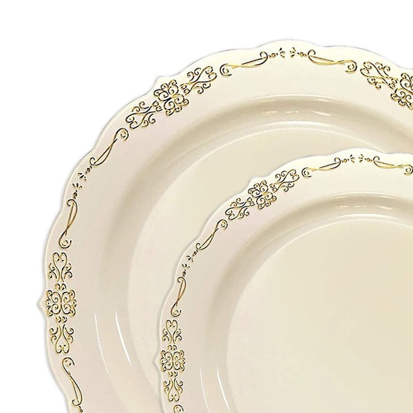 120-PACK OF Plate Set Gold Vintage Rim Dinnerware