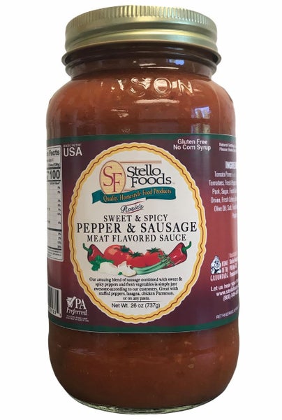12-PACK OF Sauce Sweet and Spicy Pepper and Sausage Flavored Rosie's, Stello Foods