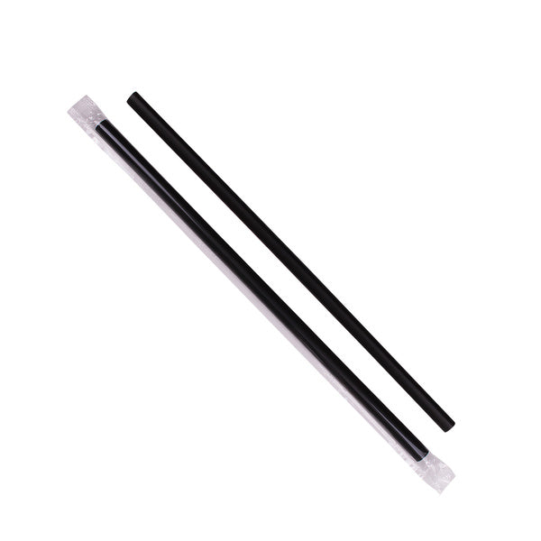 2500-PACK OF Straw Wrapped Karat 2,500 ct Giant Straws | Diagonally Cut | Individually Wrapped | Black (0.31" x 9")